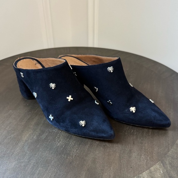 SVNTY Peace Mule - Navy Blue Suede Slide Block Heel - Size 38 - EUC - Picture 10 of 10